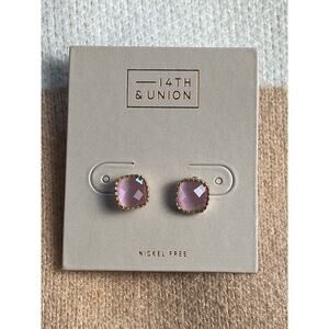 14 & Union Pink Glass Square Stud Earrings NWT